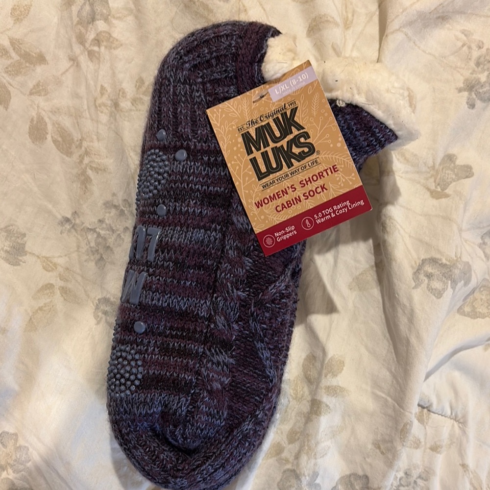 Muk Luks Women's Shortie Cabin Sock - Purple and White